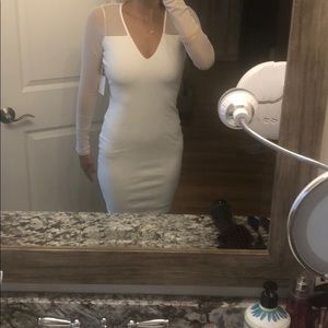 lulus white long dress! Size med. mesh sleeves